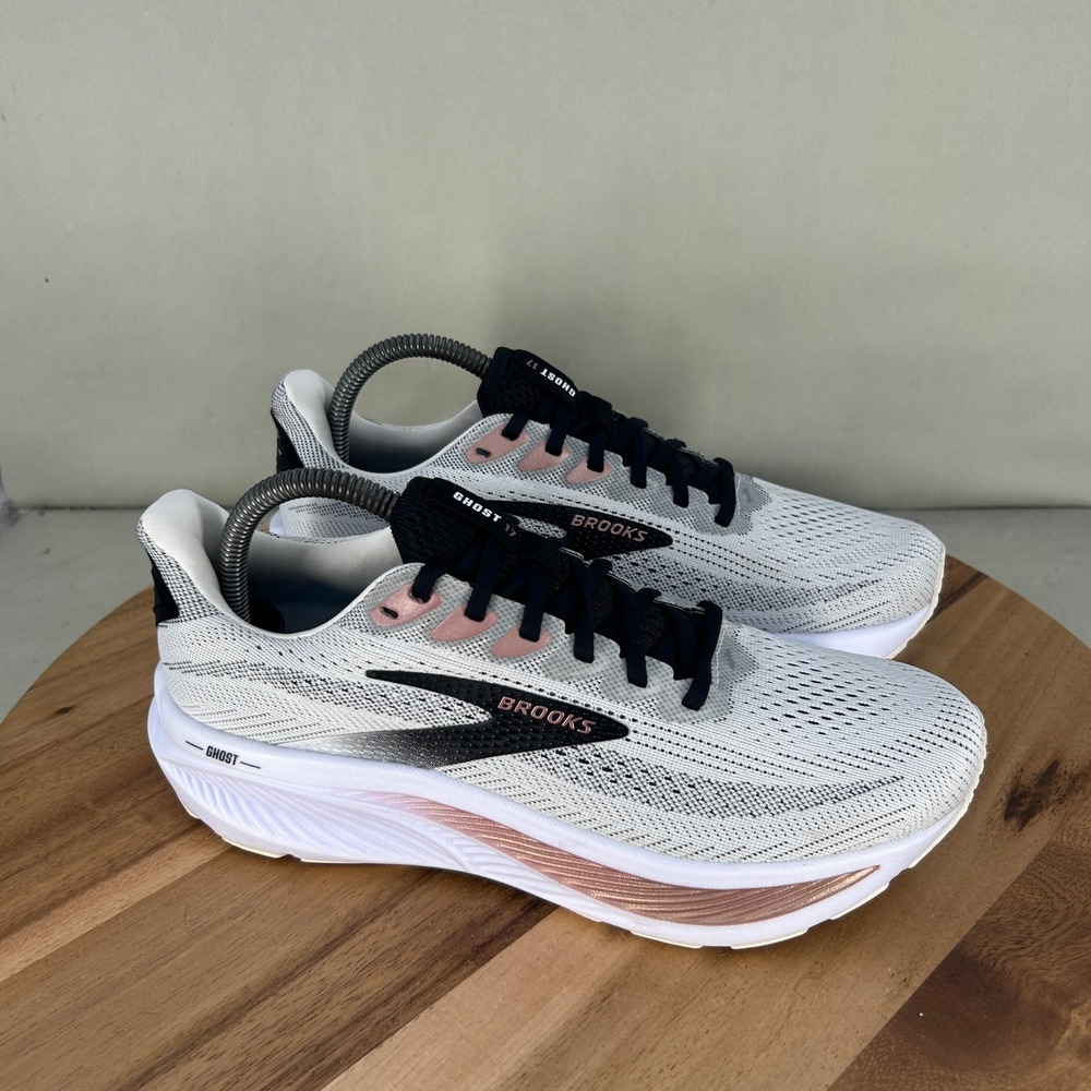 Brooks Ghost 17 Womens Running Shoes White Rose Gold 1204311B105 Size 8.5 B